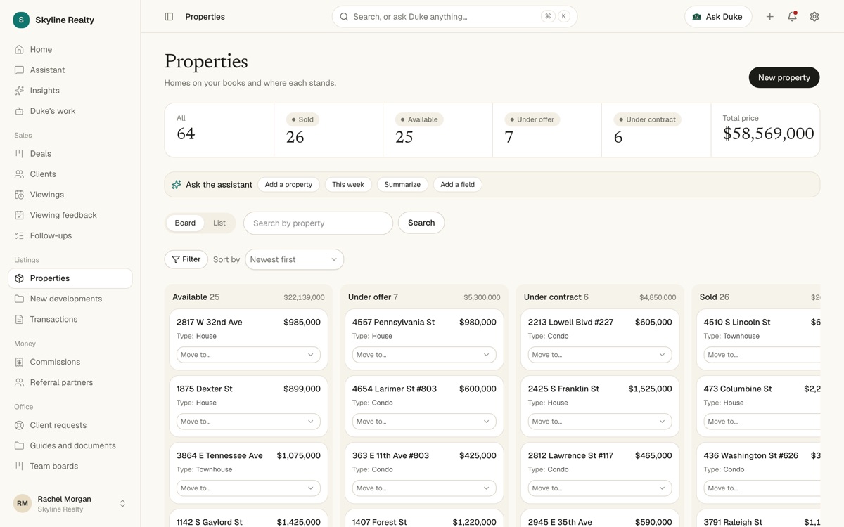 A Properties page built by Duke for a real estate agency